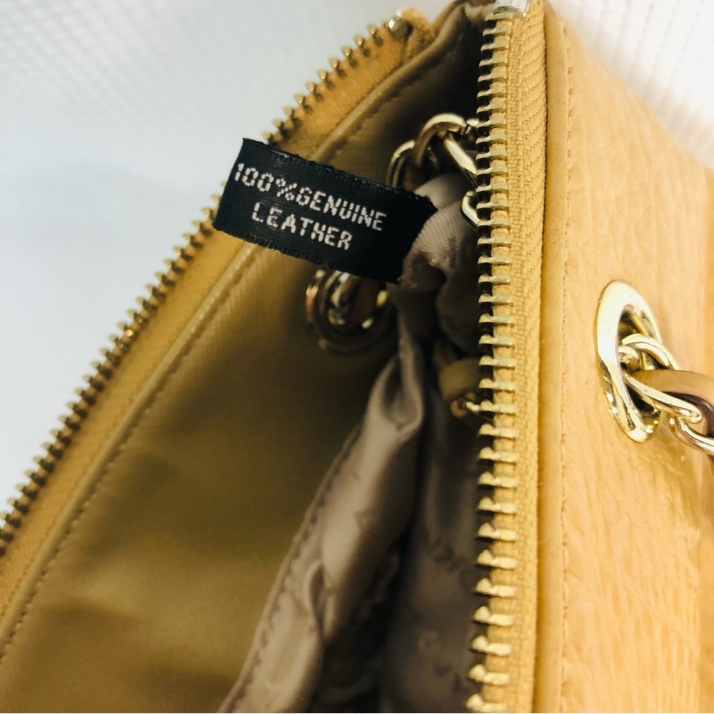 DKNY Golden Tan Leather Tote Shoulder Bag with Chain Strap - Picture 12 of 14